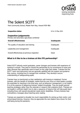 The Solent SCITT Park Community School, Middle Park Way, Havant PO9 4BU