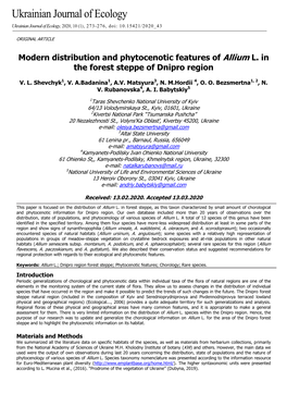 Modern Distribution and Phytocenotic Features of Allium L. in the Forest Steppe of Dnipro Region