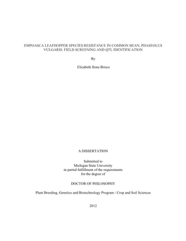Empoasca Leafhopper Species Resistance in Common Bean, Phaseolus Vulgaris: Field Screening and Qtl Identification