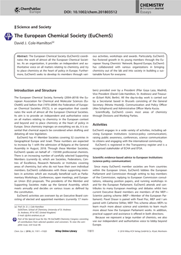 The European Chemical Society (Euchems) David J