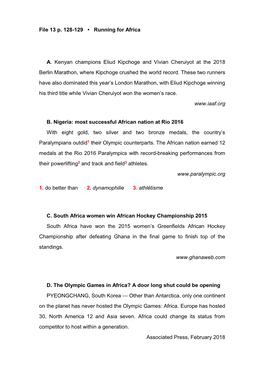 File 13 P. 128-129 • Running for Africa A. Kenyan Champions Eliud