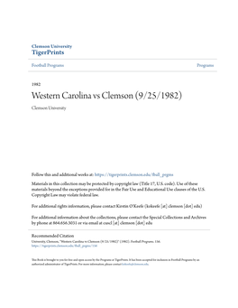 Western Carolina Vs Clemson (9/25/1982) Clemson University