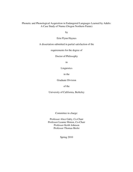 Phonetic and Phonological Acquisition in Endangered Languages Learned by Adults: a Case Study of Numu (Oregon Northern Paiute)