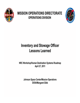 Inventory and Stowage Officer Lessons Learned