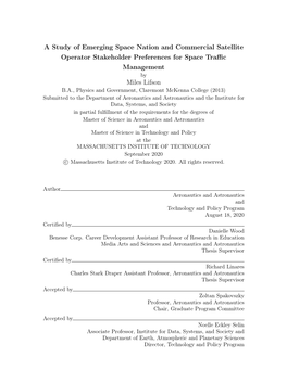 A Study of Emerging Space Nation and Commercial Satellite Operator Stakeholder Preferences for Space Traffic Management Miles Li
