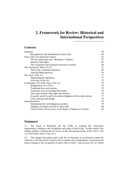 2. Framework for Review: Historical and International Perspectives