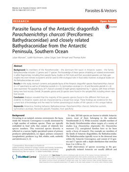 Parasite Fauna of the Antarctic Dragonfish Parachaenichthys Charcoti