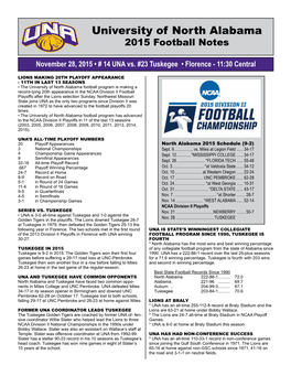 University of North Alabama 2015 Football Notes