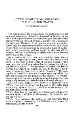 JEWISH WOMEN's ORGANIZATION in the UNITED STATES I The