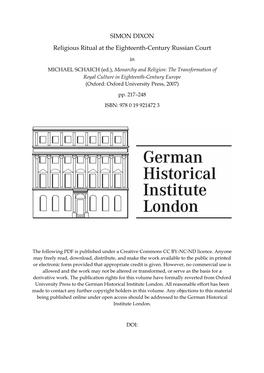 SIMON DIXON Religious Ritual at the Eighteenth-Century Russian Court