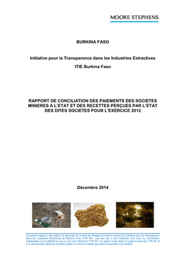 BURKINA FASO Initiative Pour La Transparence Dans Les Industries