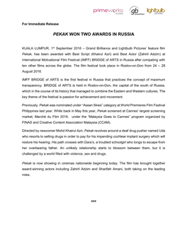 Pekak Won Two Awards in Russia