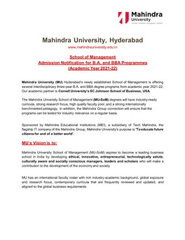 Admission Notification of B.A And