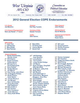 2012 General Election COPE Endorsements