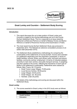 DCC 33 Great Lumley and Coundon – Settlement Study Scoring