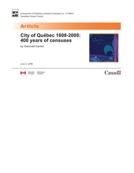 City of Québec 1608-2008: 400 Years of Censuses by Gwenaël Cartier