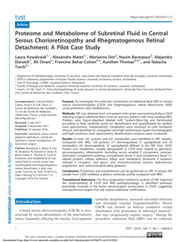 Proteome and Metabolome of Subretinal Fluid in Central Serous Chorioretinopathy and Rhegmatogenous Retinal Detachment: a Pilot Case Study