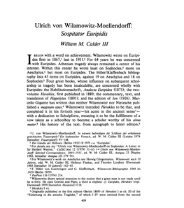 Ulrich Von Wilamowitz-Moellendorff: "Sospitator Euripidis" , Greek, Roman and Byzantine Studies, 27:4 (1986:Winter) P.409