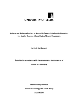 Cultural and Religious Barriers to Setting up Sex and Relationship Education in a Muslim Country: a Case Study of Brunei Darussalam