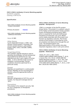 CDC2 (CDK1) Antibody (C-Term) Blocking Peptide Synthetic Peptide Catalog # Bp7517b