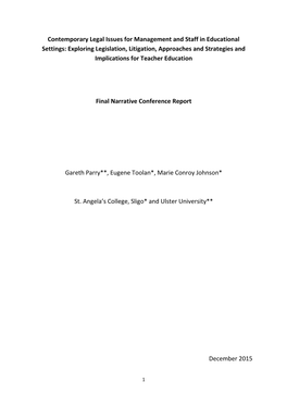 Contemporary Legal Issues for Management and Staff in Educational Settings: Exploring Legislation, Litigation, Approaches and St