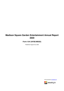 Madison Square Garden Entertainment Annual Report 2020