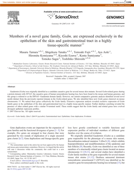 Members of a Novel Gene Family, Gsdm, Are Expressed Exclusively in the Epithelium of the Skin and Gastrointestinal Tract in a Highly Tissue-Specific Manner☆