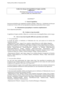 Cahier Des Charges De L'appellation D'origine Contrôlée « Minervois