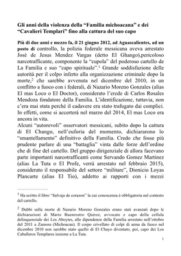 “Familia Michoacana” E Dei “Cavalieri Templari” Fino Alla Cattura Del Suo Capo