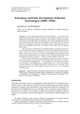 Emergence and Early Development of Russian Neurosurgery (1890S