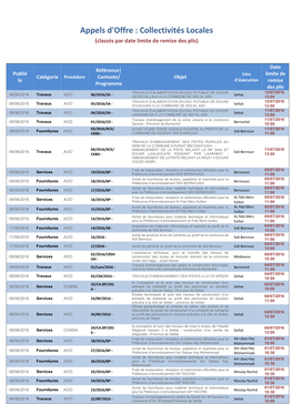 Appels D'offre : Collectivités Locales (Classés Par Date Limite De Remise Des Plis)