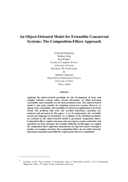 An Object-Oriented Model for Extensible Concurrent Systems: the Composition-Filters Approach