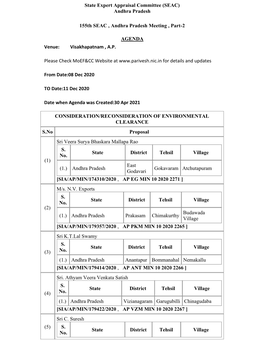 Andhra Pradesh 155Th SEAC , Andhra Pradesh Meeting , Part-2 AGENDA Venue