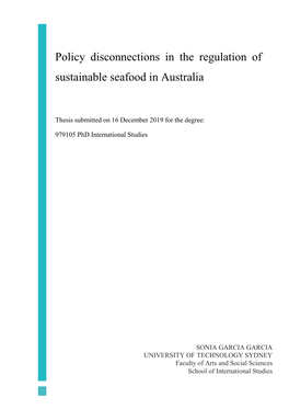 Policy Disconnections in the Regulation of Sustainable Seafood in Australia