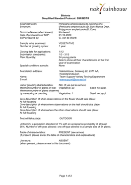 Of 2 Bistorta Simplified Standard Protocol: SSP/BST/1