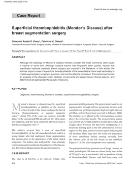 Superficial Thrombophlebitis (Mondor′ S Disease) After Breast