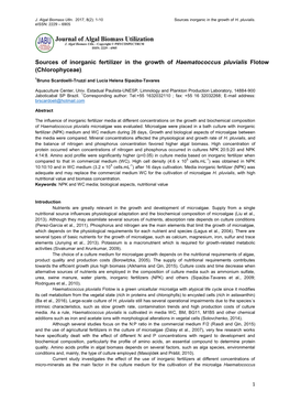 Sources of Inorganic Fertilizer in the Growth of Haematococcus Pluvialis Flotow (Chlorophyceae)