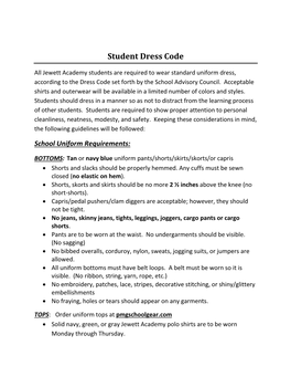 2019-2020 Student Dress Code