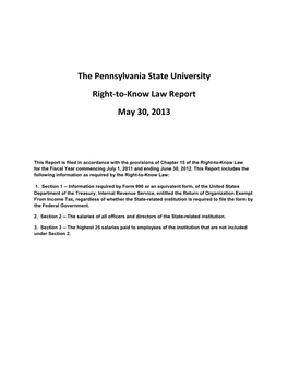 The Pennsylvania State University Right-To-Know Law Report May 30, 2013