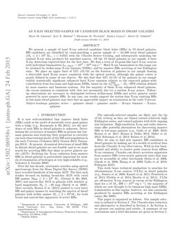 Arxiv:1502.06958V1 [Astro-Ph.GA] 24 Feb 2015 Studies Focused on ﬁnding Broad-Line AGN with Virial (E.G., Swartz Et Al