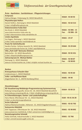 Telefonverzeichnis Der Gewerbegemeinschaft