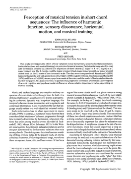 Perception of Musical Tension in Short Chord Sequences: the Influence of Harmonic Function, Sensory Dissonance, Horizontal Motio