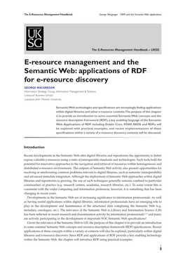 E-Resource Management and the Semantic Web: Applications of RDF for E-Resource Discovery