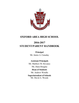Oxford Area High School 2016-2017 Student/Parent Handbook
