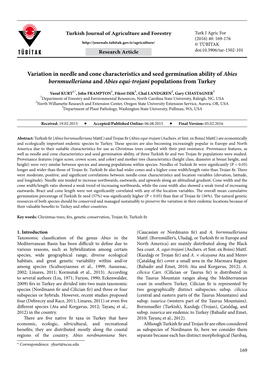 Variation in Needle and Cone Characteristics and Seed Germination Ability of Abies Bornmuelleriana and Abies Equi-Trojani Populations from Turkey