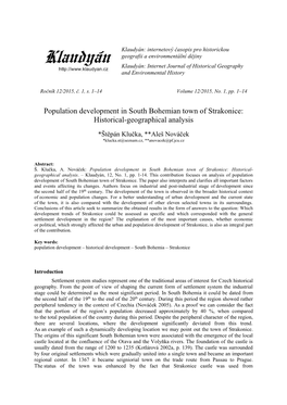 Population Development in South Bohemian Town of Strakonice: Historical-Geographical Analysis
