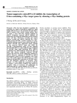 Tumor-Suppressive Microrna-22 Inhibits the Transcription of E-Box-Containing C-Myc Target Genes by Silencing C-Myc Binding Protein