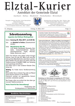 Amtsblatt Der Gemeinde Elztal Auerbach – Dallau – Muckental – Neckarburken – Rittersbach