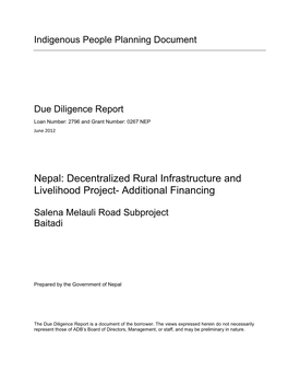 Decentralized Rural Infrastructure and Livelihood Project- Additional Financing