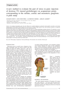 Neural Prolotherapy) on Acupuncture Points Corresponding to the Stellate, Coeliac and Mesenteric Ganglions